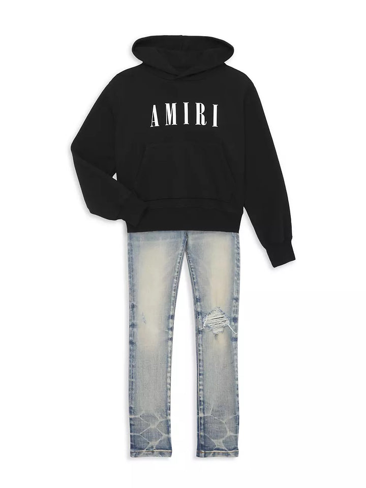 AMIRI KIDS LOGO PRINT COTTON JERSEY HOODIE