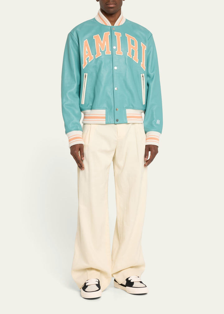 AMIRI LAMBSKIN LEATHER VARSITY STYLE BOMBER JACKET – Caroline's