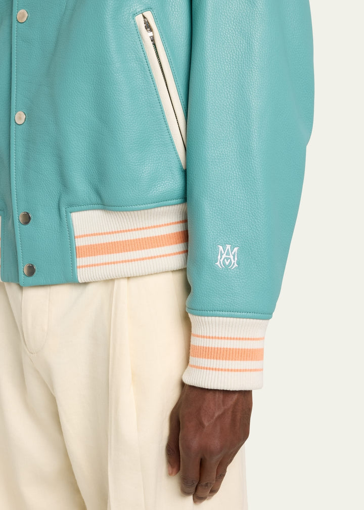 AMIRI LAMBSKIN LEATHER VARSITY STYLE BOMBER JACKET – Caroline's