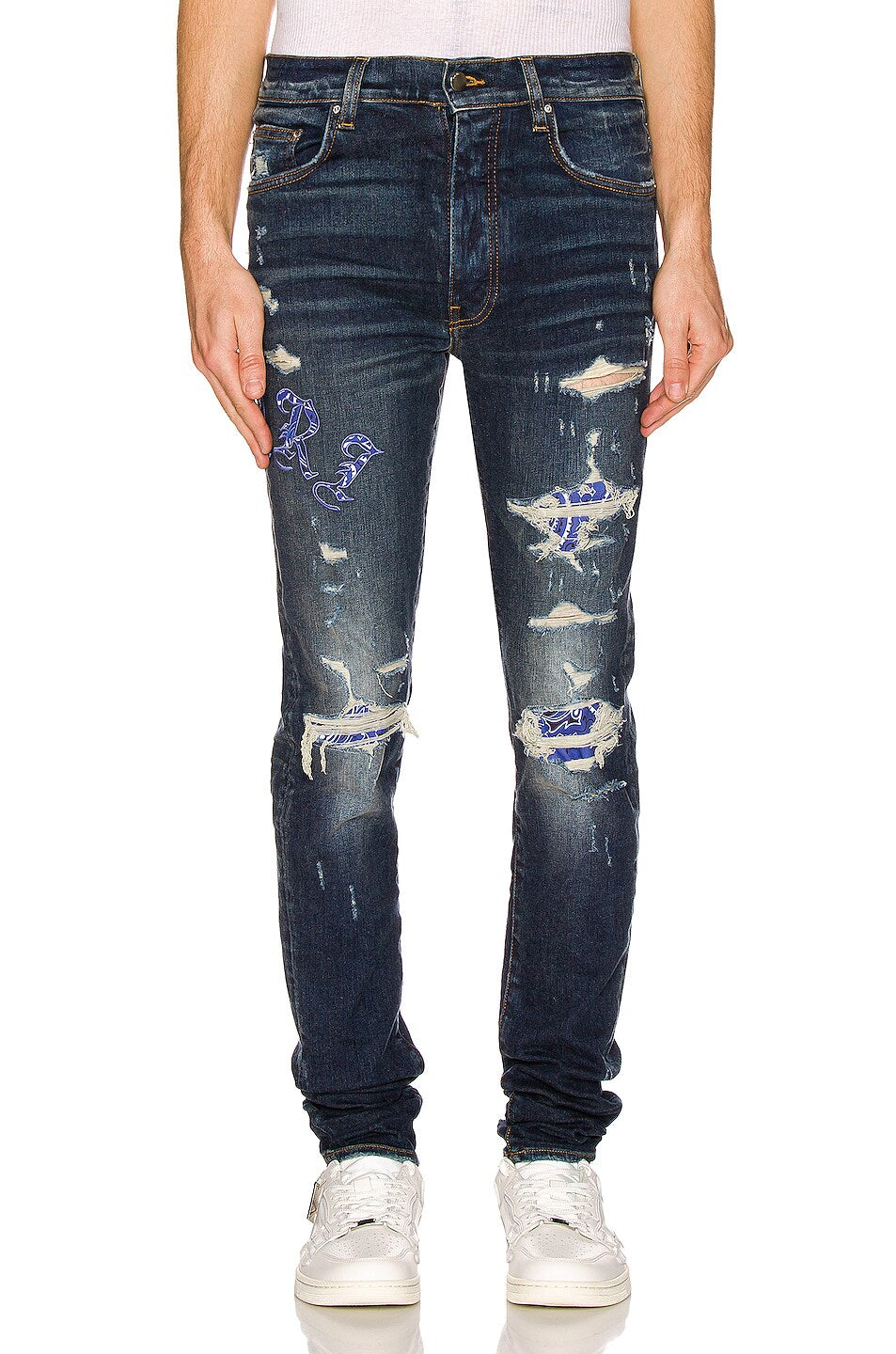AMIRI OLD ENGLISH LOGO DISTRESSED JEANS – Caroline's Fashion Luxuries