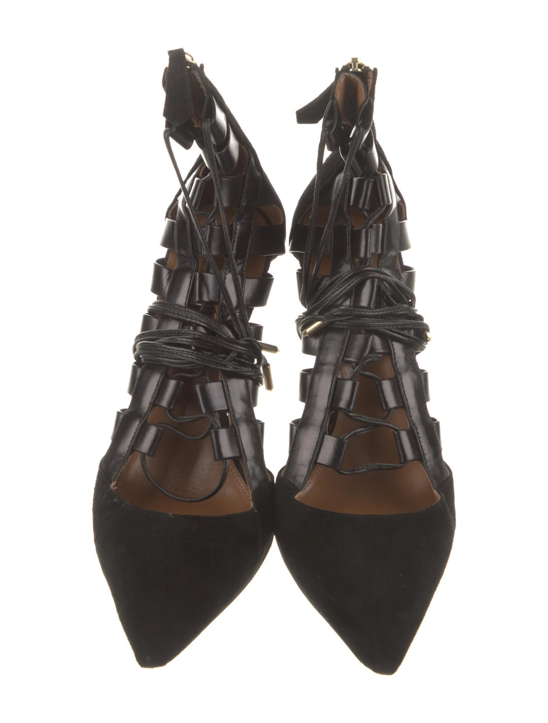 AQUAZZURA AMAZON LACE-UP SUEDE LEATHER TIE UP PUMPS
