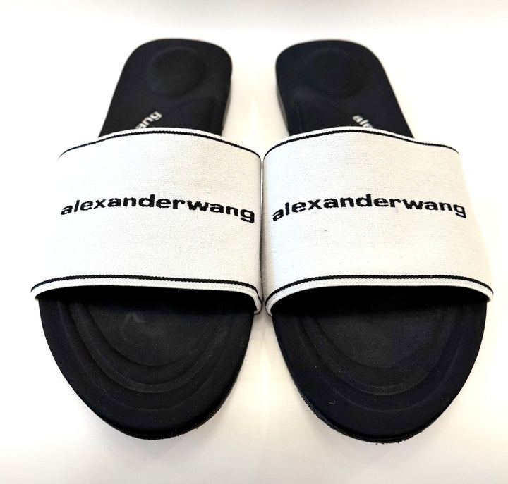 ALEXANDER WANG KYRA LOGO JACQUARD STRETCH KNIT SLIDES
