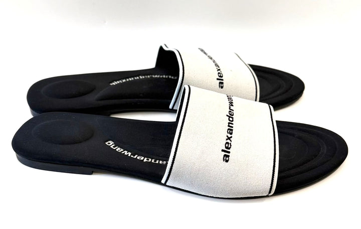 ALEXANDER WANG KYRA LOGO JACQUARD STRETCH KNIT SLIDES