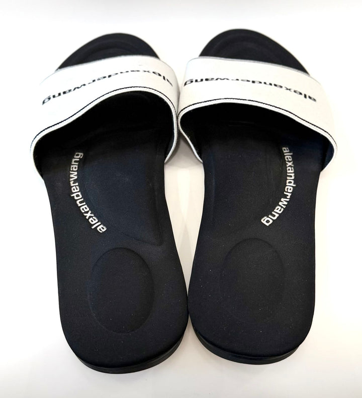 ALEXANDER WANG KYRA LOGO JACQUARD STRETCH KNIT SLIDES