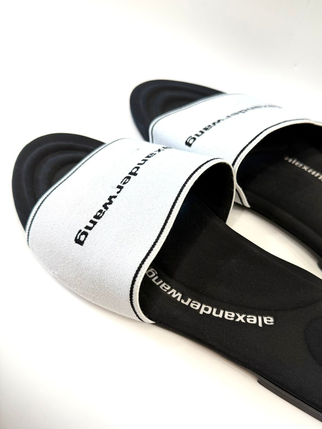 ALEXANDER WANG KYRA LOGO JACQUARD STRETCH KNIT SLIDES