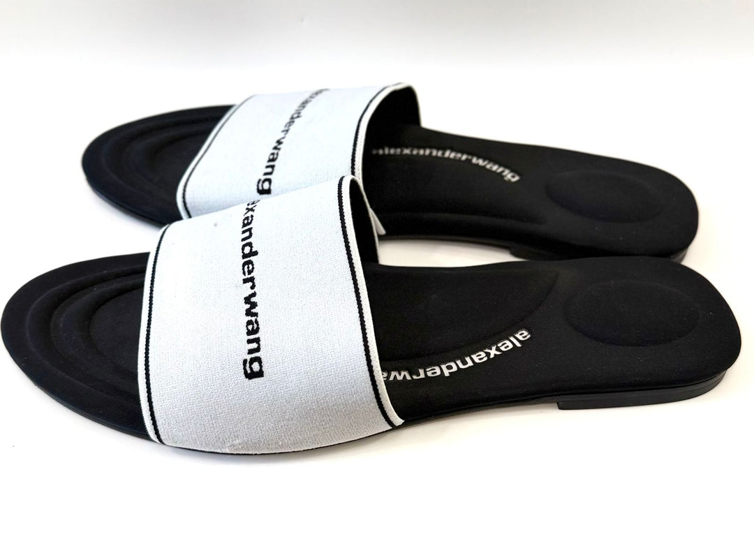 ALEXANDER WANG KYRA LOGO JACQUARD STRETCH KNIT SLIDES