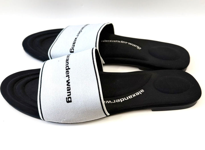 ALEXANDER WANG KYRA LOGO JACQUARD STRETCH KNIT SLIDES