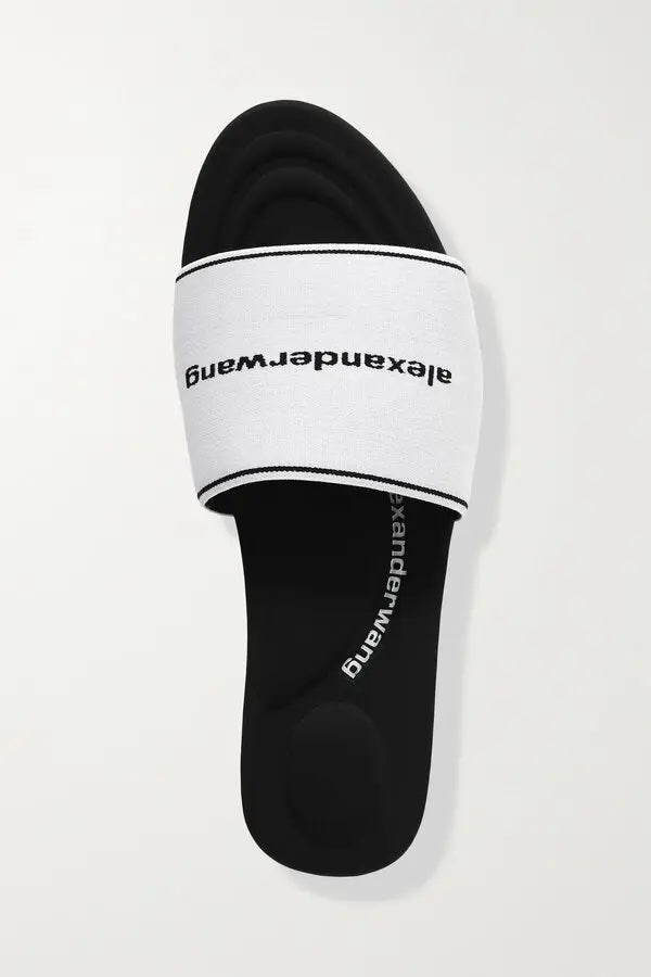 ALEXANDER WANG KYRA LOGO JACQUARD STRETCH KNIT SLIDES