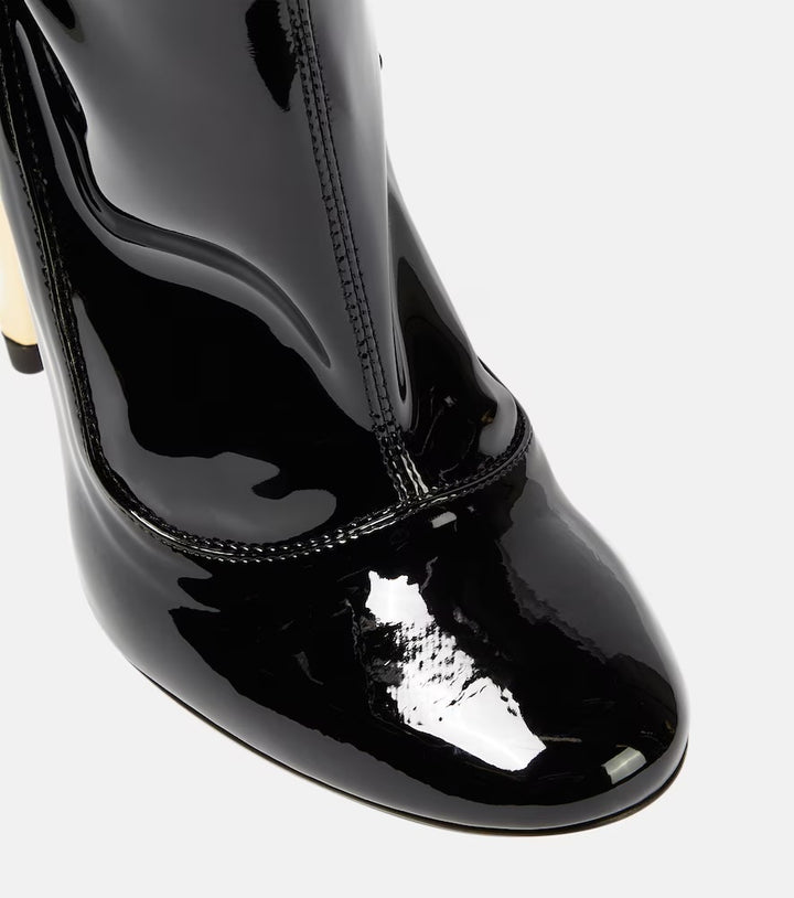 ALAÏA CABARET SCULPTRURAL HEEL PATENT CALFSKIN MID-CALF BOOTS