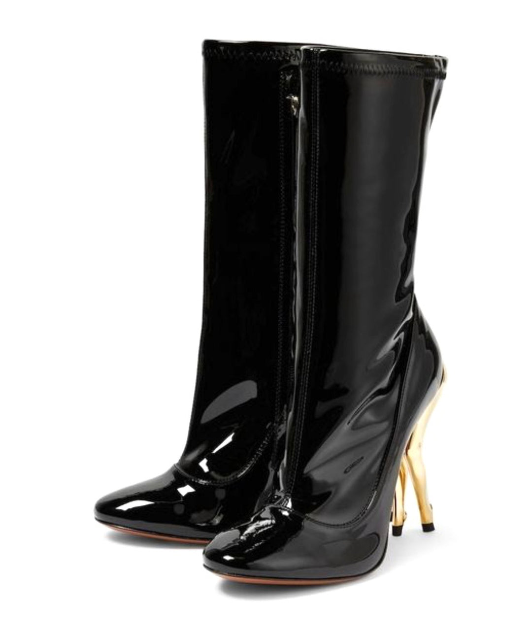 ALAÏA CABARET SCULPTRURAL HEEL PATENT CALFSKIN MID-CALF BOOTS
