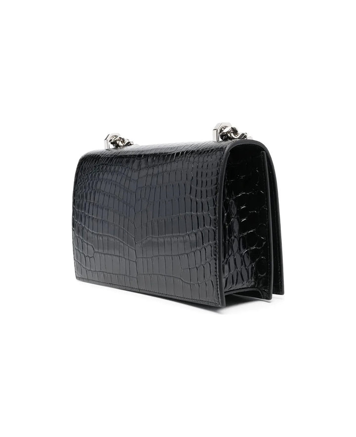 ALEXANDER MCQUEEN CROC EMBOSSED CALFSKIN JEWELLED SATCHEL