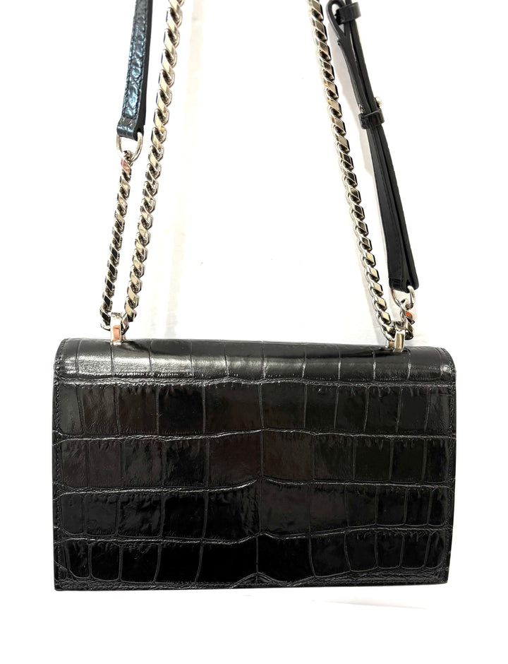 ALEXANDER MCQUEEN CROC EMBOSSED CALFSKIN JEWELLED SATCHEL