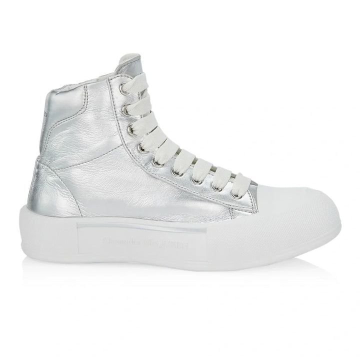 ALEXANDER MCQUEEN DECK PLIMSOLL METALLIC LEATHER HI-TOP SNEAKERS