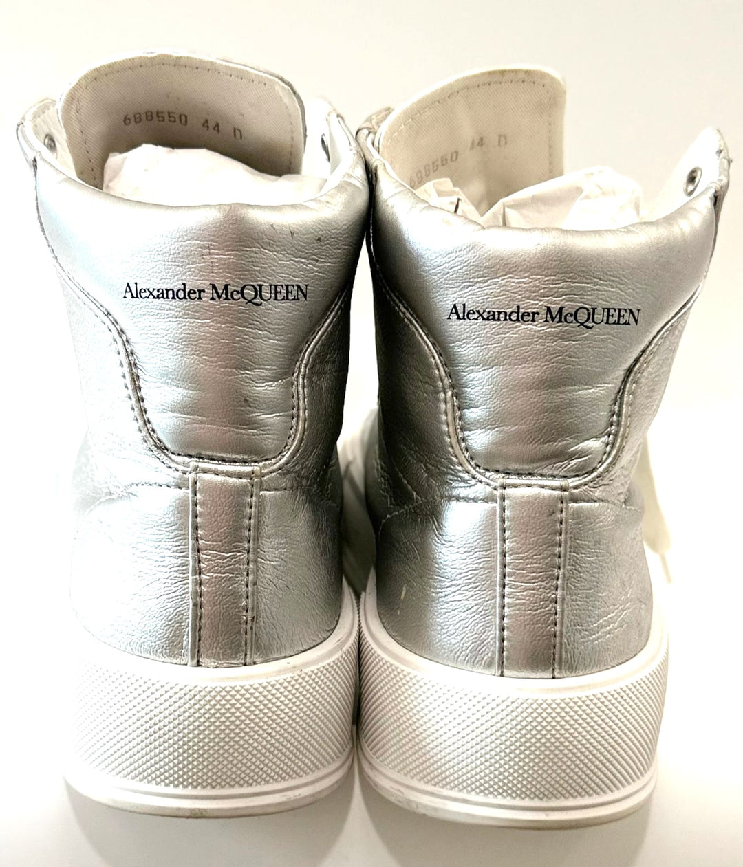 ALEXANDER MCQUEEN DECK PLIMSOLL METALLIC LEATHER HI-TOP SNEAKERS