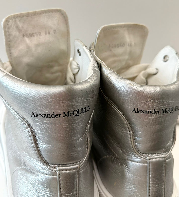 ALEXANDER MCQUEEN DECK PLIMSOLL METALLIC LEATHER HI-TOP SNEAKERS