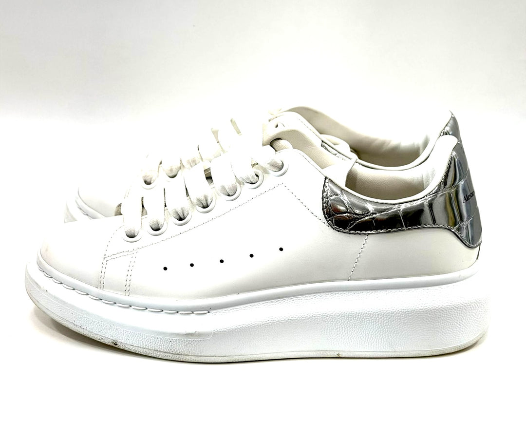 ALEXANDER MCQUEEN CROC-EMBOSSED PLATFORM CALFSKIN LEATHER SNEAKERS