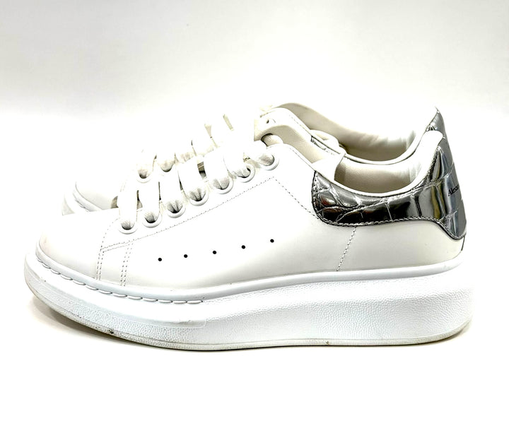 ALEXANDER MCQUEEN CROC-EMBOSSED PLATFORM CALFSKIN LEATHER SNEAKERS