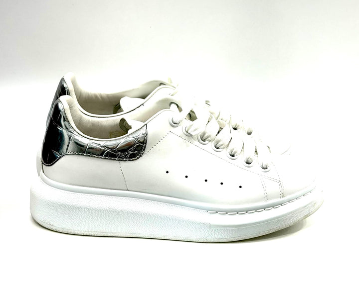 ALEXANDER MCQUEEN CROC-EMBOSSED PLATFORM CALFSKIN LEATHER SNEAKERS