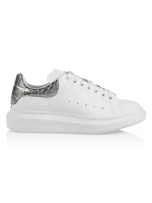 ALEXANDER MCQUEEN CROC-EMBOSSED PLATFORM CALFSKIN LEATHER SNEAKERS