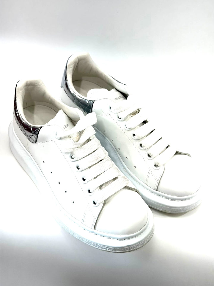 ALEXANDER MCQUEEN CROC-EMBOSSED PLATFORM CALFSKIN LEATHER SNEAKERS