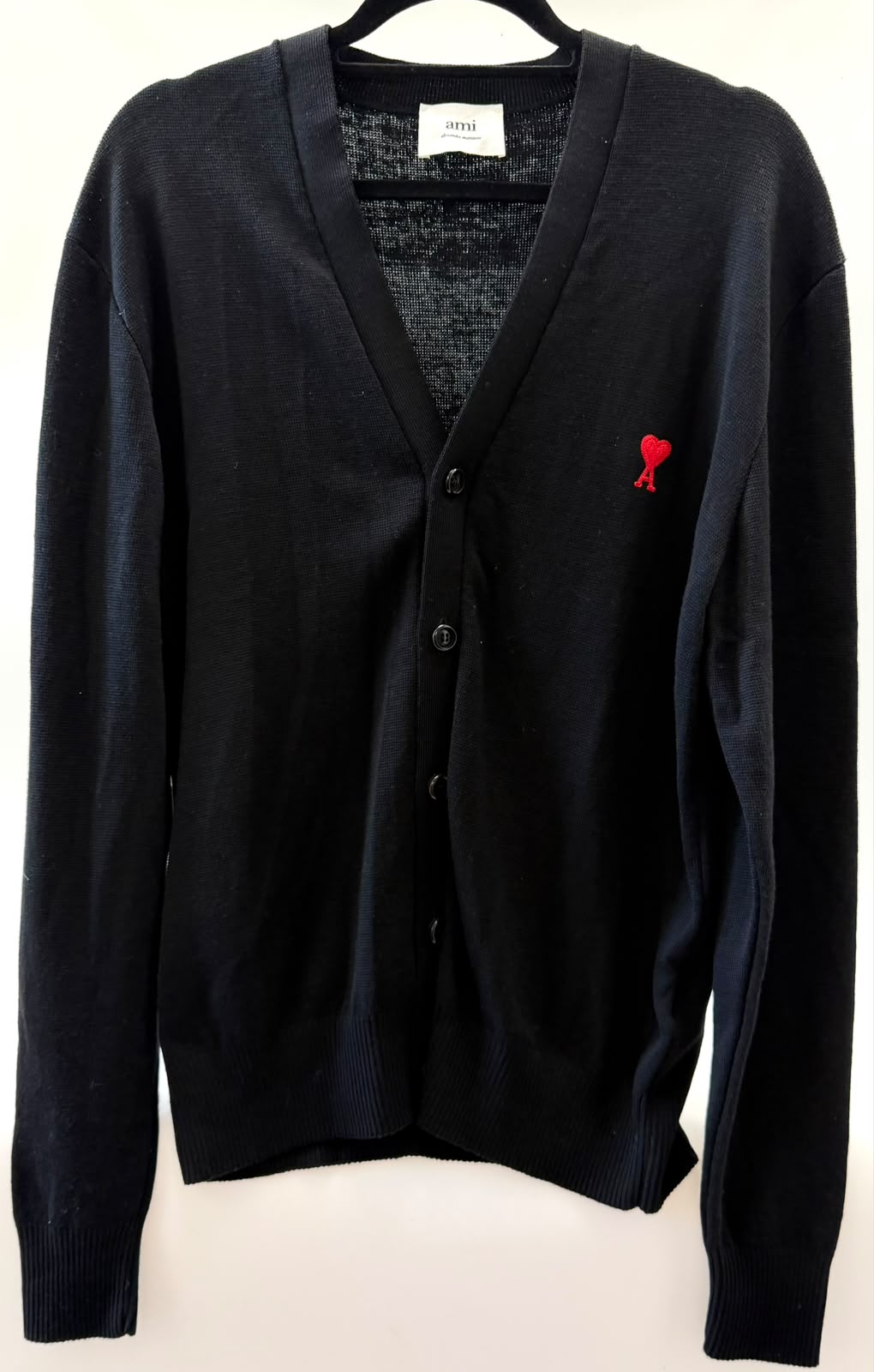 AMI PARIS AMI DE COEUR V NECK MERINO WOOL CARDIGAN