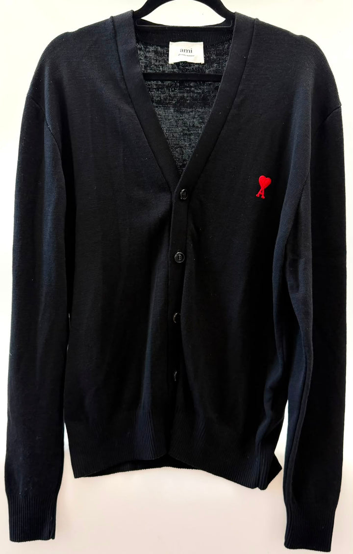 AMI PARIS AMI DE COEUR V NECK MERINO WOOL CARDIGAN