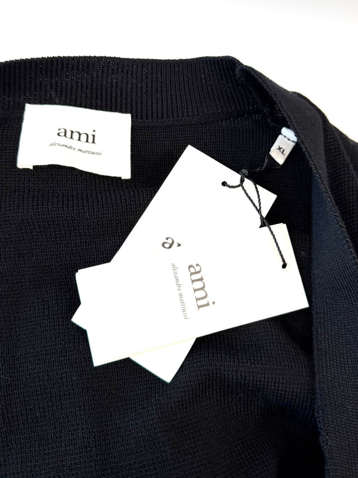 AMI PARIS AMI DE COEUR V NECK MERINO WOOL CARDIGAN