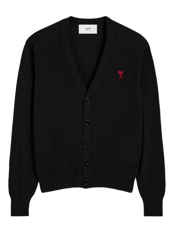 AMI PARIS AMI DE COEUR V NECK MERINO WOOL CARDIGAN