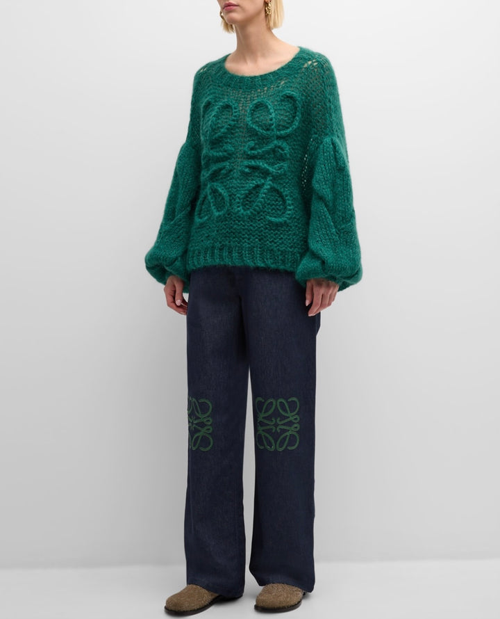 LOEWE ANAGRAM CABLE KNIT SLEEVE SWEATER