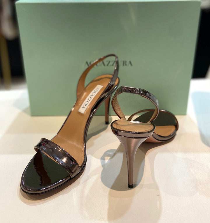 AQUAZZURA SO NUDE 85 MIRRORED LEATHER SANDALS