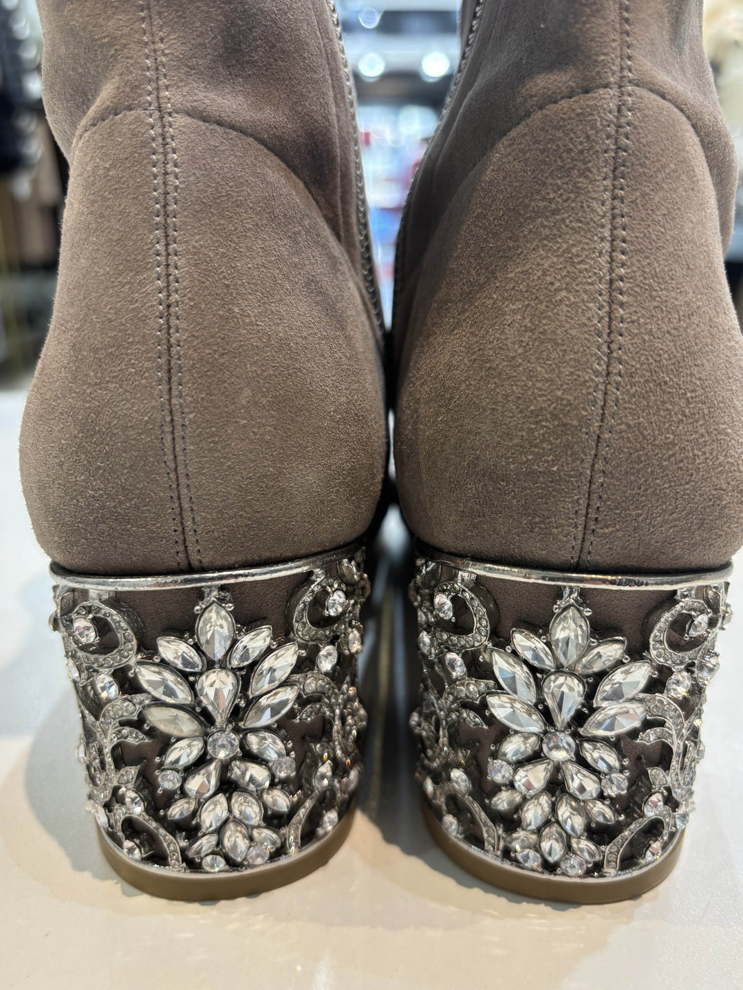 BADGLEY MISCHKA MARLI EMBELLISHED SUEDE LEATHER BOOTIES