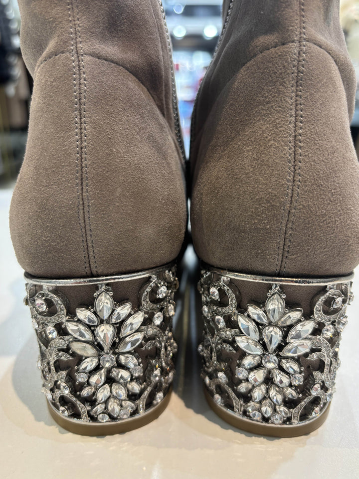 BADGLEY MISCHKA MARLI EMBELLISHED SUEDE LEATHER BOOTIES