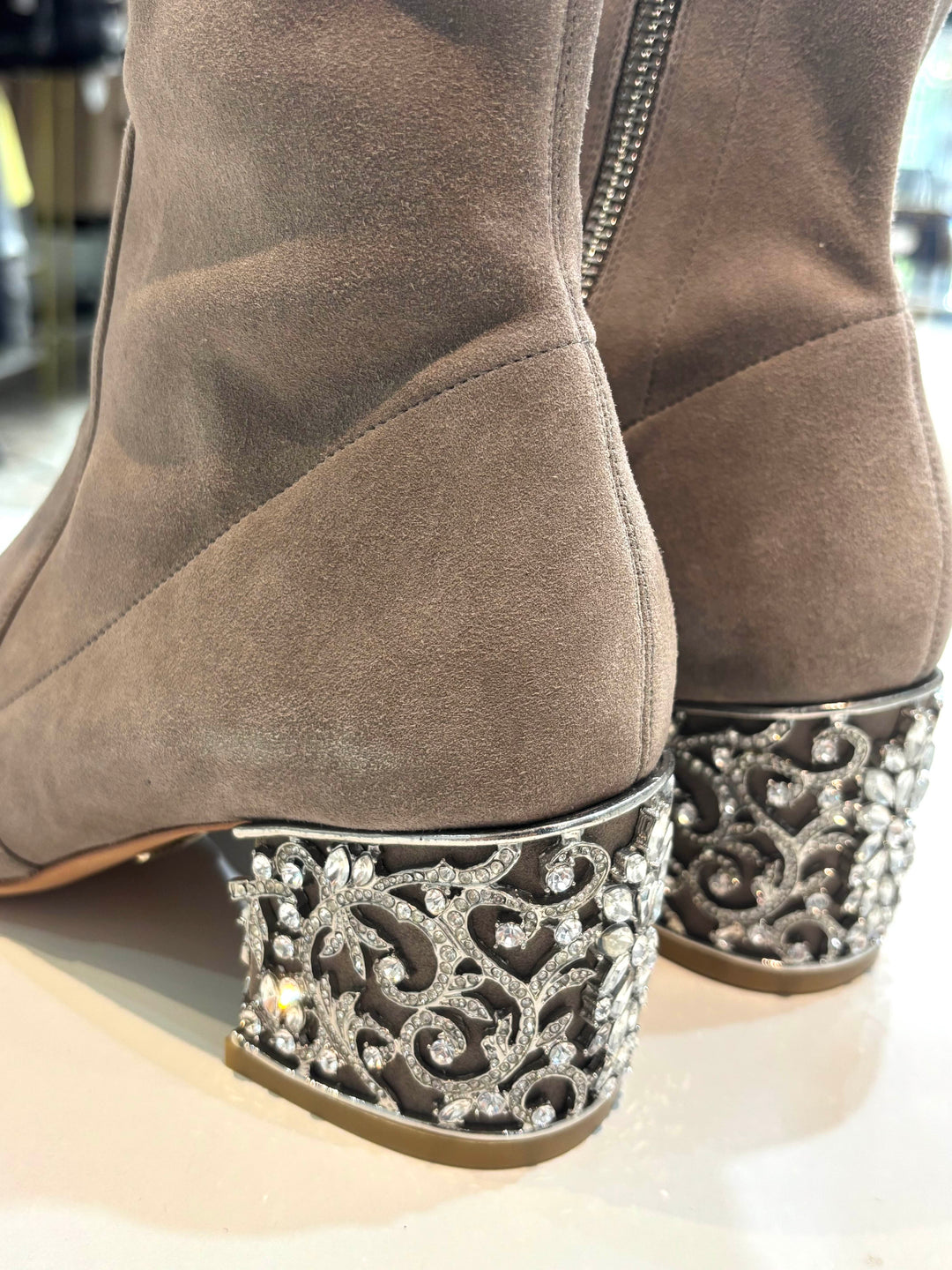 BADGLEY MISCHKA MARLI EMBELLISHED SUEDE LEATHER BOOTIES