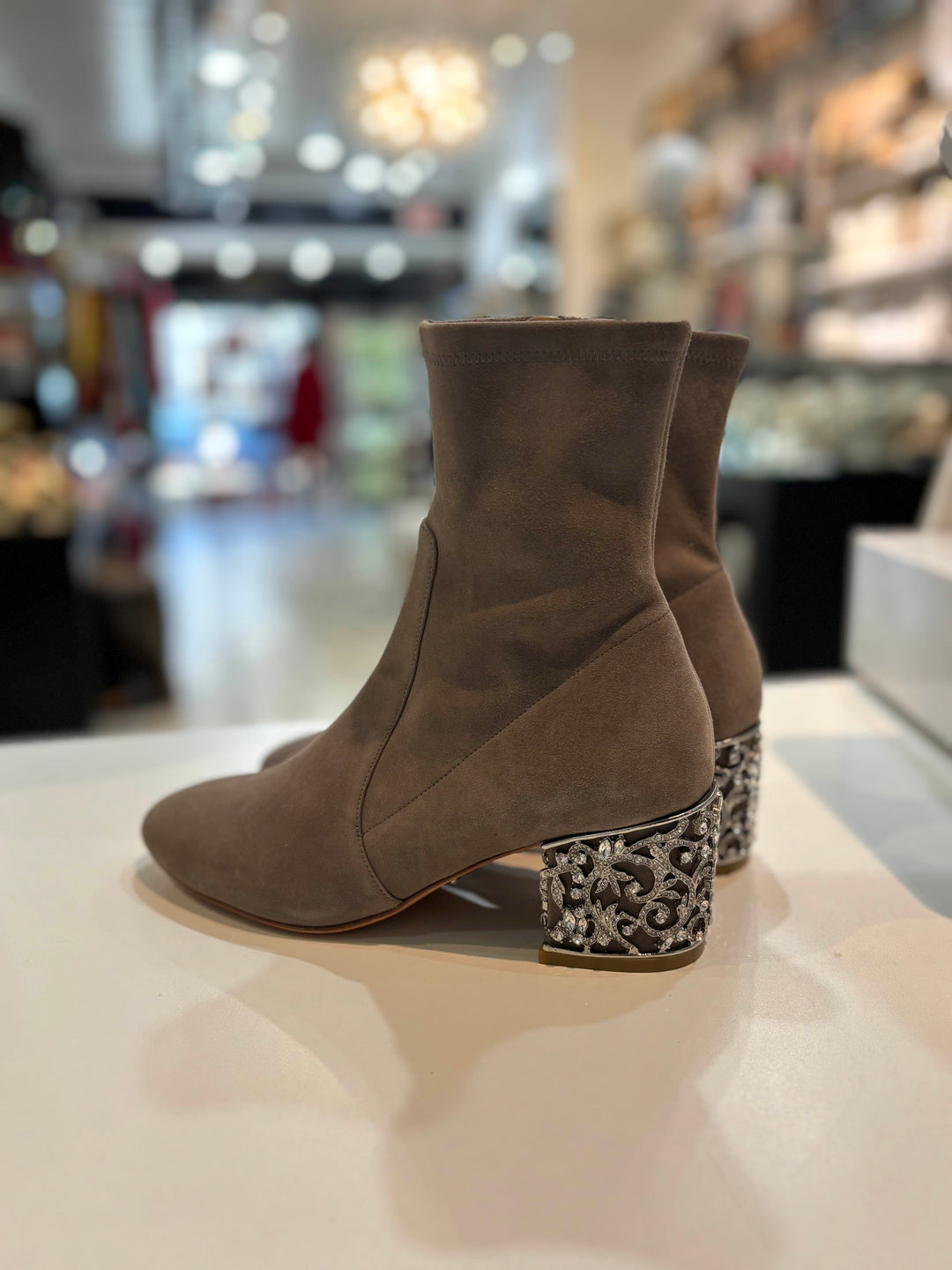 BADGLEY MISCHKA MARLI EMBELLISHED SUEDE LEATHER BOOTIES