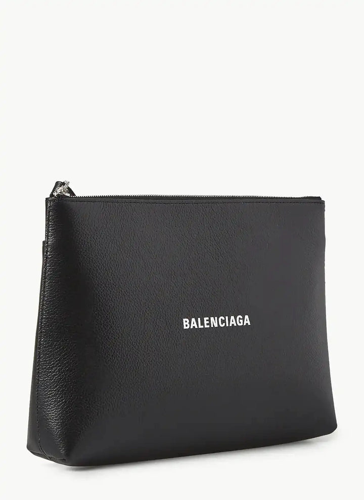 BALENCIAGA CASH LOGO CALFSKIN LEATHER MEDIUM CLUTCH WRISTLET