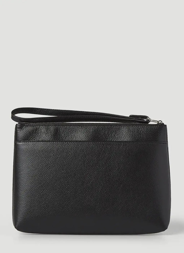 BALENCIAGA CASH LOGO CALFSKIN LEATHER MEDIUM CLUTCH WRISTLET