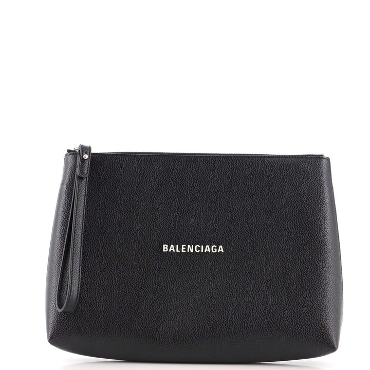 BALENCIAGA CASH LOGO CALFSKIN LEATHER MEDIUM CLUTCH WRISTLET