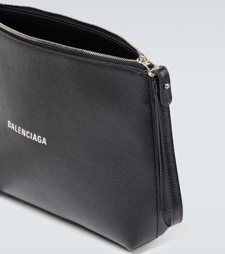 BALENCIAGA CASH LOGO CALFSKIN LEATHER MEDIUM CLUTCH WRISTLET