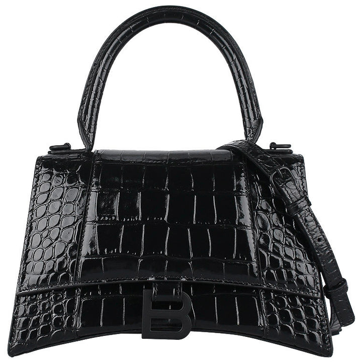 BALENCIAGA CROC EMBOSSED LEATHER HOURGLASS XS CROSSBODY BAG