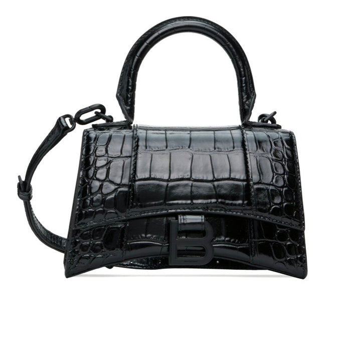 BALENCIAGA CROC EMBOSSED LEATHER HOURGLASS XS CROSSBODY BAG