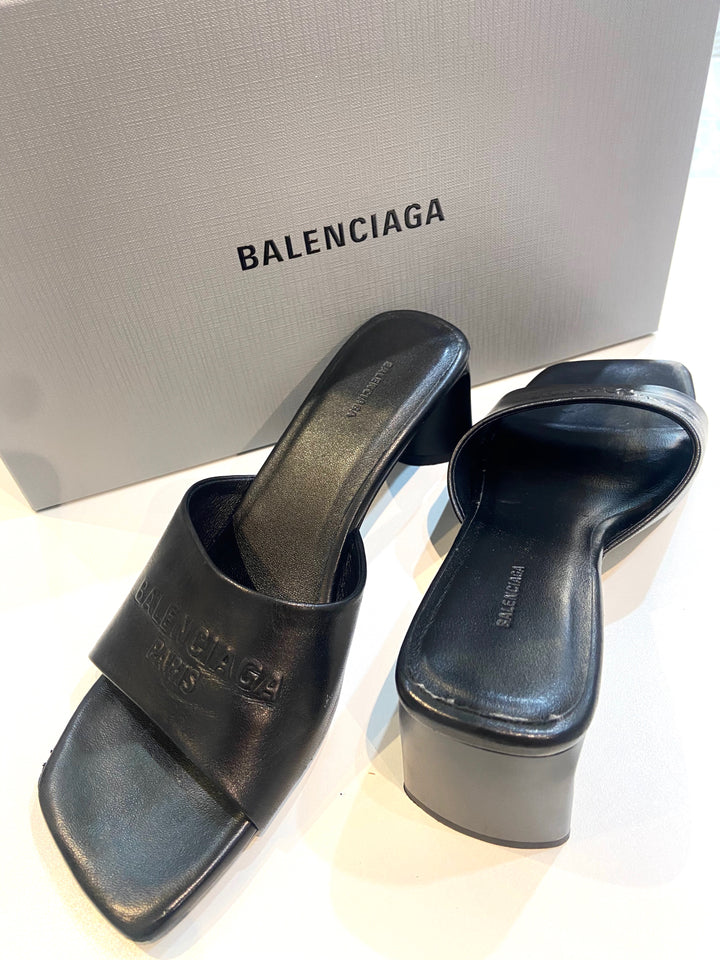 BALENCIAGA DUTY FREE LAMBSKIN LEATHER HEELED SANDALS