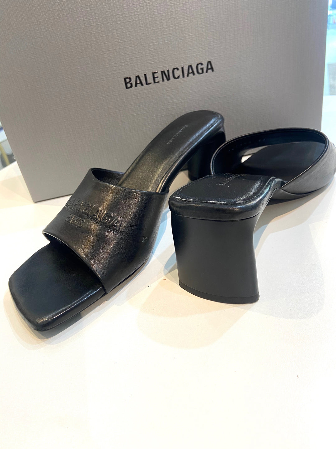 BALENCIAGA DUTY FREE LAMBSKIN LEATHER HEELED SANDALS