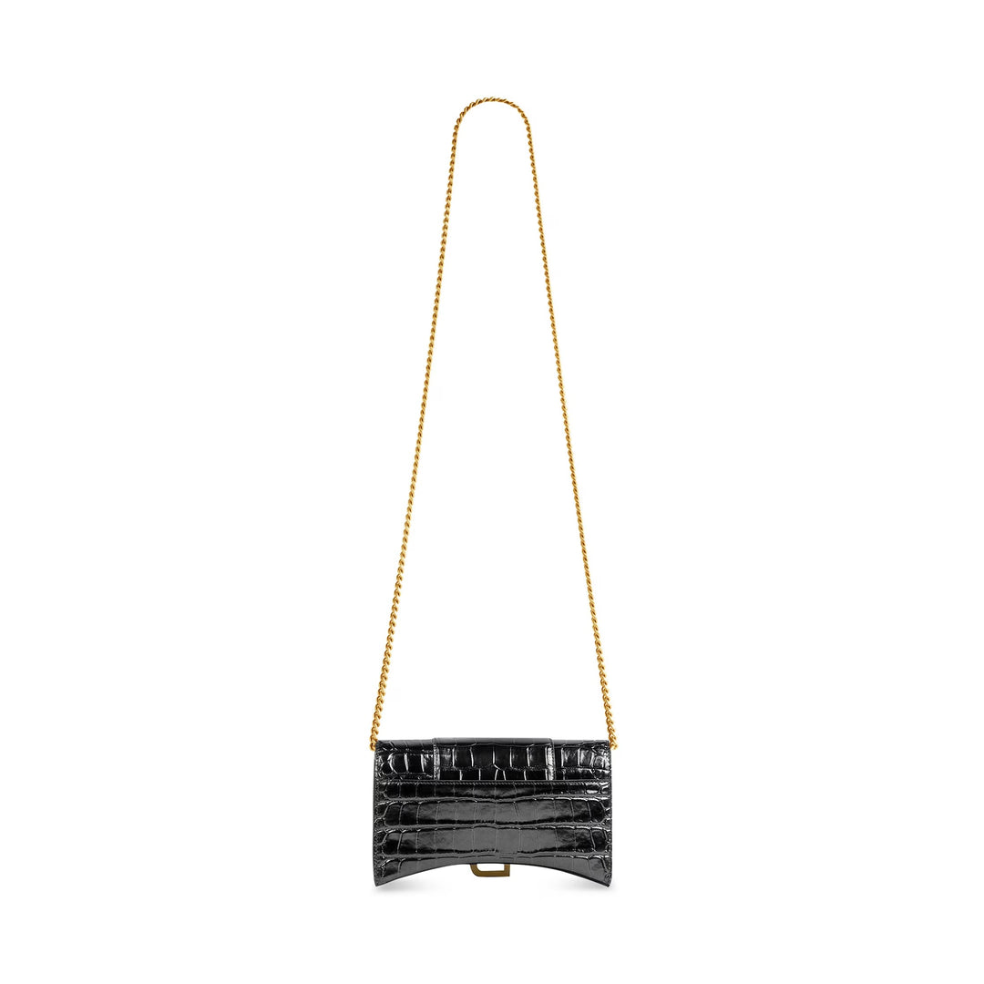 BALENCIAGA HOURGLASS CROC EMBOSSED WALLET ON CHAIN
