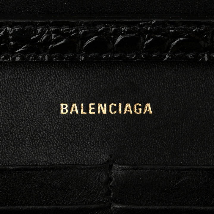 BALENCIAGA HOURGLASS CROC EMBOSSED WALLET ON CHAIN