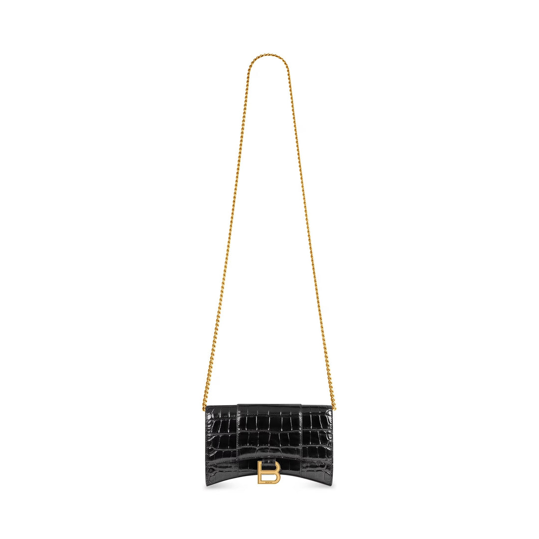BALENCIAGA HOURGLASS CROC EMBOSSED WALLET ON CHAIN