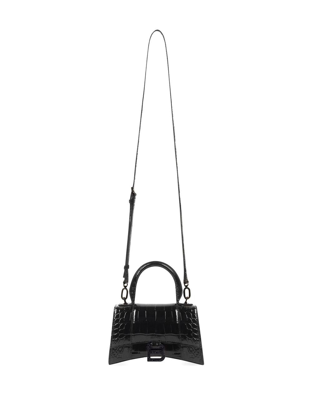 BALENCIAGA CROC EMBOSSED LEATHER HOURGLASS XS CROSSBODY BAG