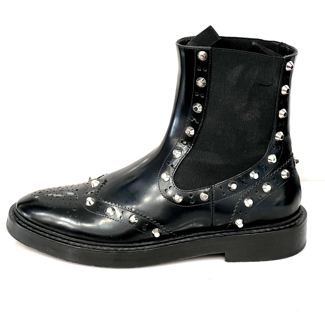 BALENCIAGA ICONIC WINGTIP BROGUE STUDDED CHELSEA BOOTS