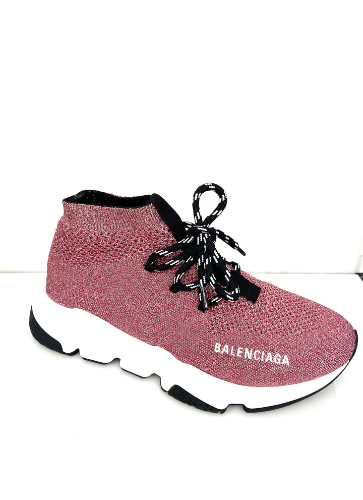BALENCIAGA LAMINATED KNIT SPEED LACE-UP SNEAKERS