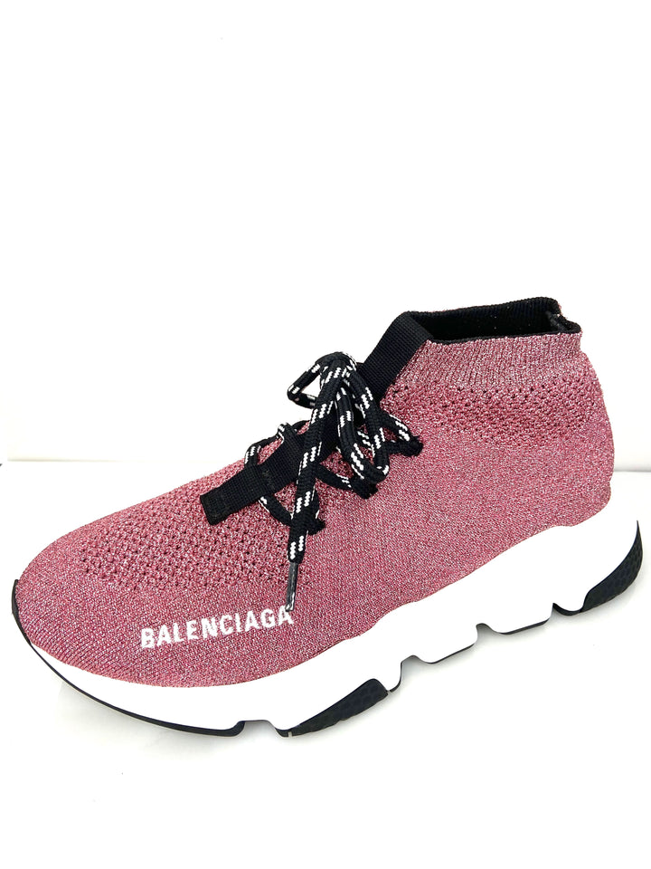 BALENCIAGA LAMINATED KNIT SPEED LACE-UP SNEAKERS