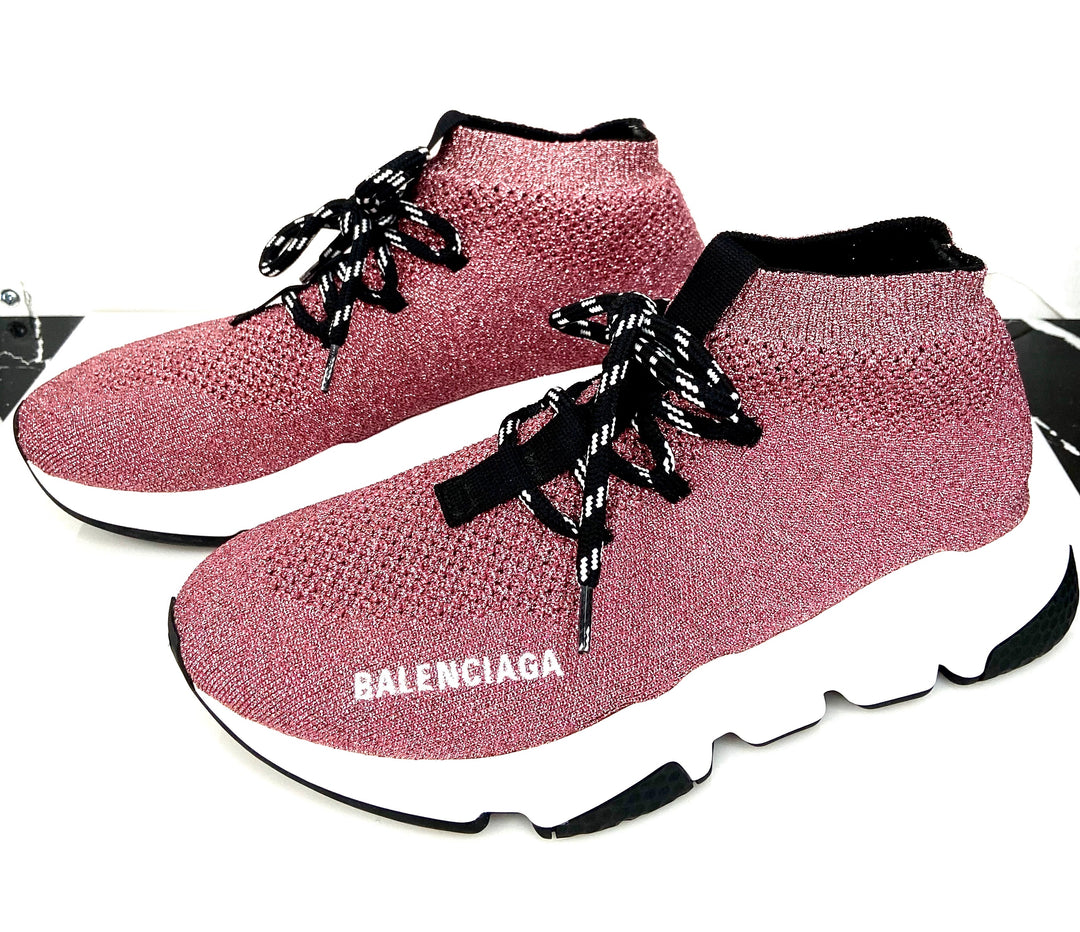 BALENCIAGA LAMINATED KNIT SPEED LACE-UP SNEAKERS